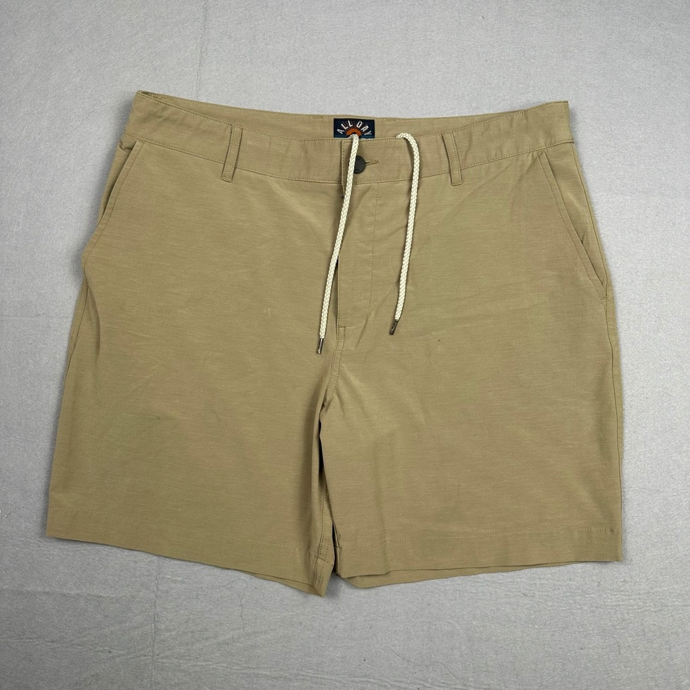 Faherty All Day Shorts Mens 36 Khaki Tan Hybrid Performance Quick Dry 7" Inseam
